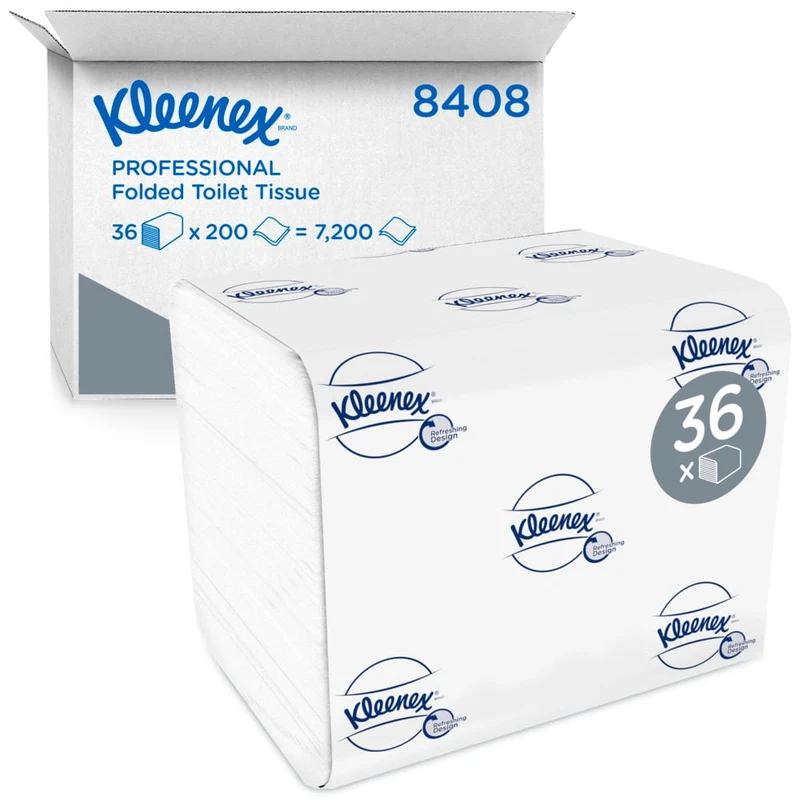 Kleenex® Toilettenpapier - Einzelblattsytem / Weiß /200 - 36 Packs x 200 Toilet Tissue Sheets | Karton (36 Päckchen)