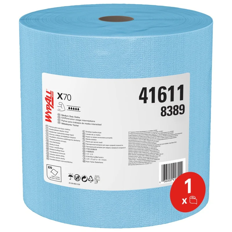 WypAll® X70 PowerClean - Großrolle / Blau - 1 Roll x 870 Sheets | Karton (1 Rolle)