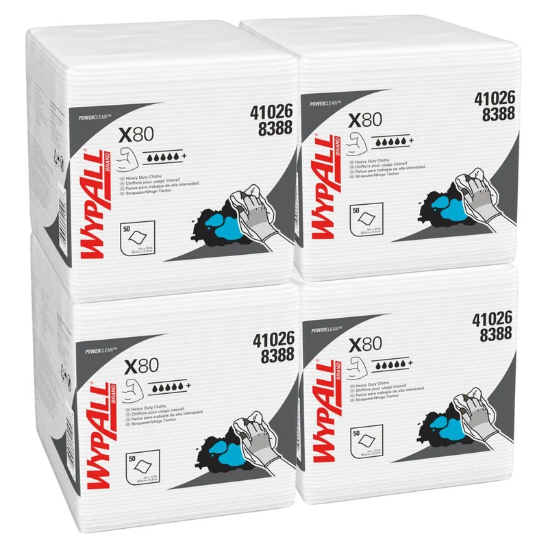 WypAll® X80 PowerClean - Viertelgefaltet / Weiß - 4 Bags x 50 Sheets | Karton (4 Beutel)