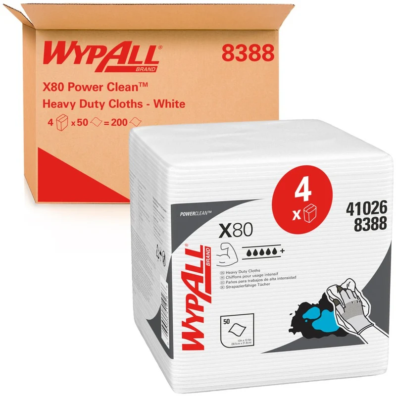 WypAll® X80 PowerClean - Viertelgefaltet / Weiß - 4 Bags x 50 Sheets | Karton (4 Beutel)