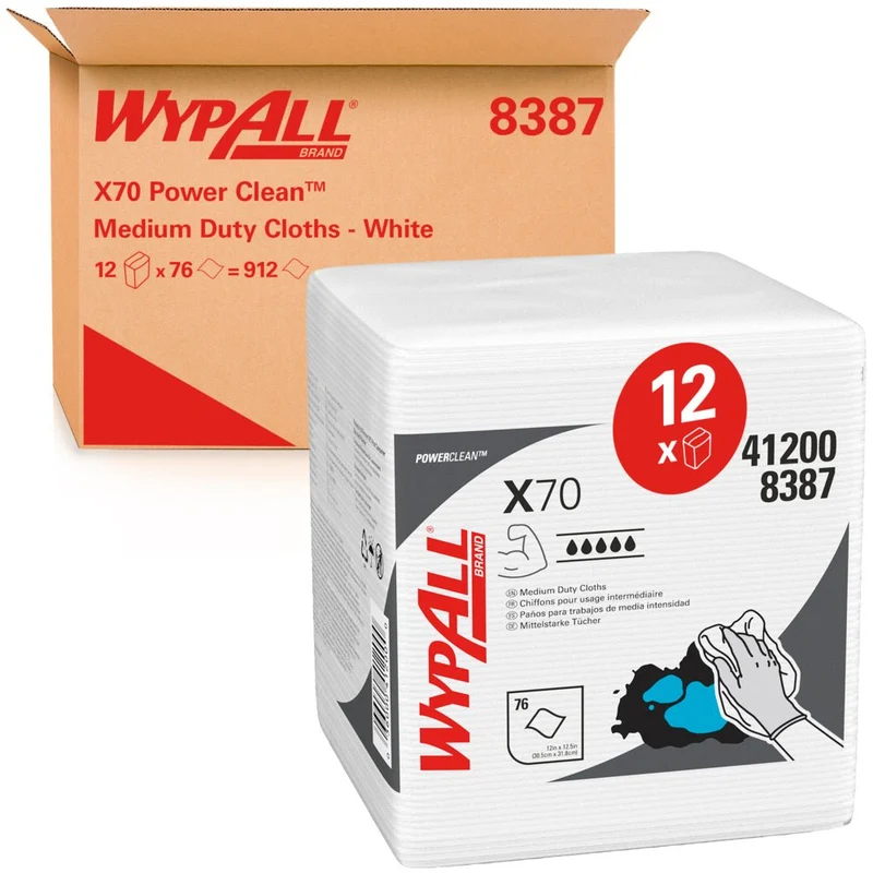 WypAll® X70 PowerClean - Viertelgefaltet / Weiß - 12 Bags x 76 Sheets | Karton (12 Beutel)