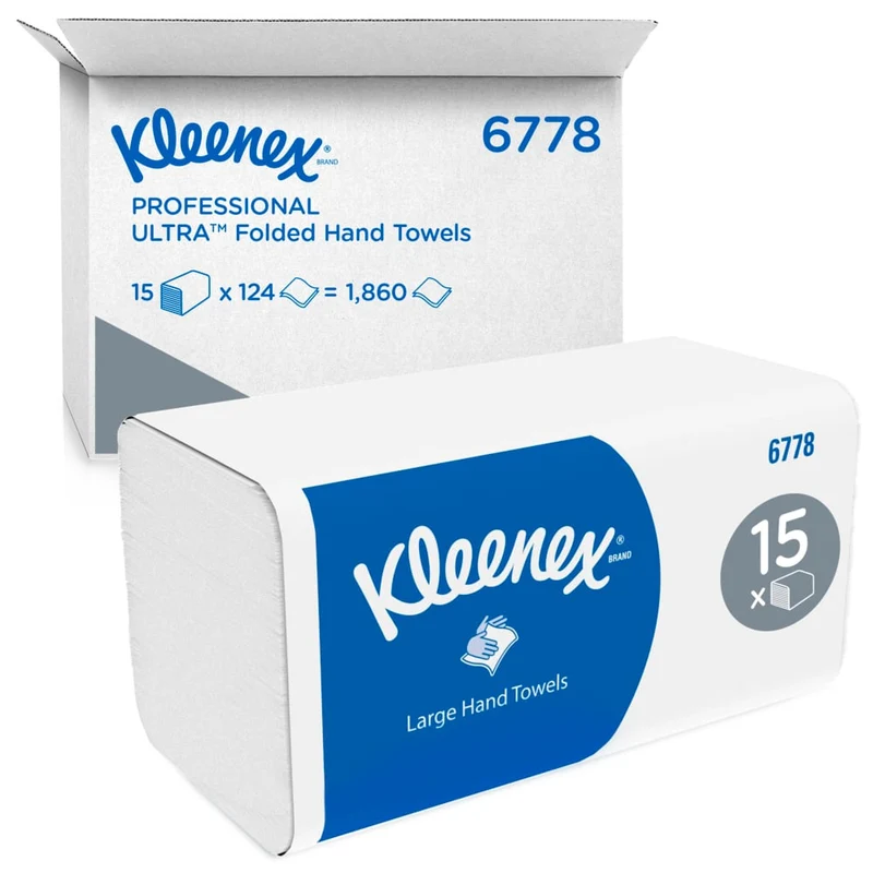 Kleenex® Falthandtücher - Weiß /Groß - 15 Clips x 124 Sheets | Karton (15 Päckchen)