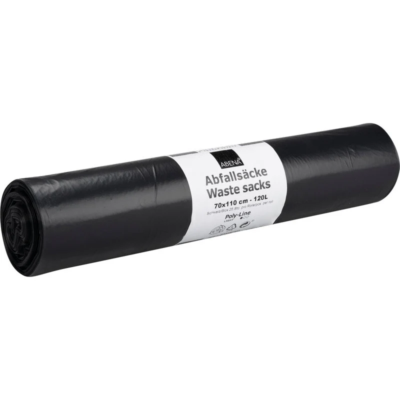 Abfallsäcke 120 L, 700x1100mm, 34 my LDPE, Schwarz | Rolle (25 Beutel)