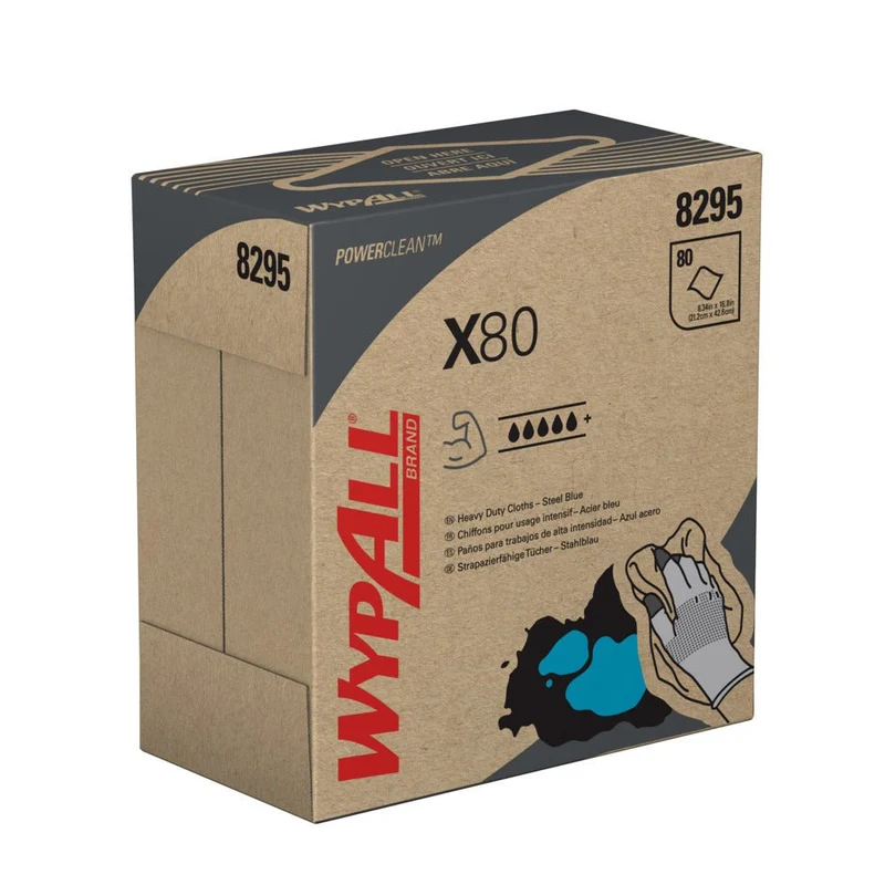 WypAll® X80 PowerClean - Zupfbox / Stahlblau - 5 Boxes x 80 Sheets | Karton (5 Boxen)
