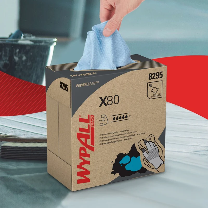WypAll® X80 PowerClean - Zupfbox / Stahlblau - 5 Boxes x 80 Sheets | Karton (5 Boxen)