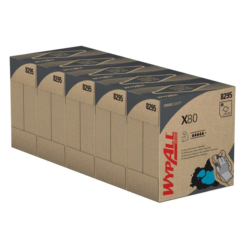 WypAll® X80 PowerClean - Zupfbox / Stahlblau - 5 Boxes x 80 Sheets | Karton (5 Boxen)