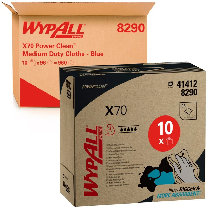 WypAll® X70 PowerClean - Zupfbox / Blau - 10 Boxes x 100 Sheets | Karton (10 Boxen)