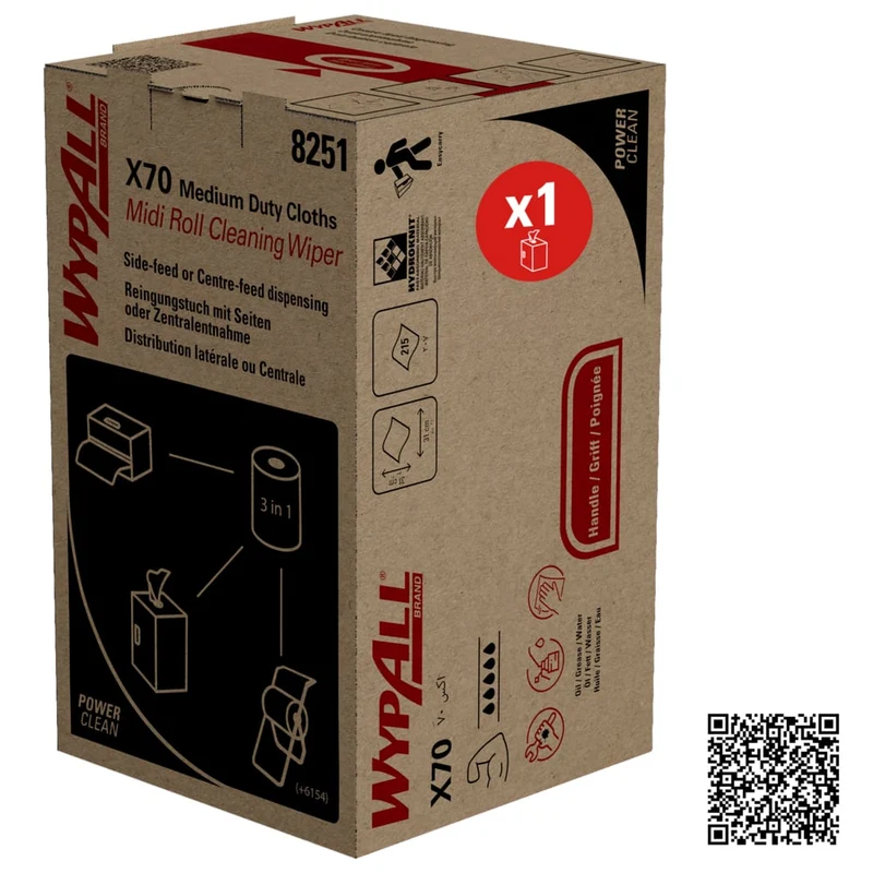 WypAll® X70 PowerClean - Midi Roll / Blau - 1 Box x 207 Sheets | Karton (1 Box)