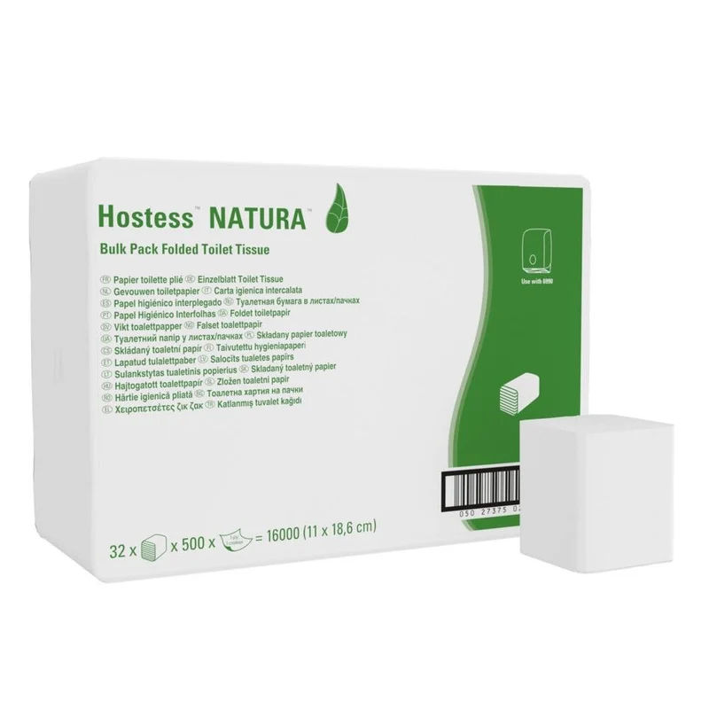 Hostess™ NATURA Toilettenpapier - Einzelblattsytem / Weiß /500 - 32 Packs x 500 Toilet Tissue Sheets