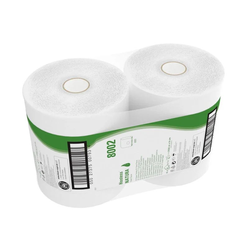 Hostess™ NATURA Toilettenpapier - Jumbo / Weiß /525 M / 60 - 6 Rolls x 1 Toilet Tissue Sheet | Karton (6 Rollen)
