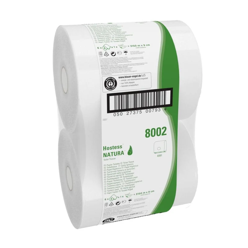 Hostess™ NATURA Toilettenpapier - Jumbo / Weiß /525 M / 60 - 6 Rolls x 1 Toilet Tissue Sheet | Karton (6 Rollen)