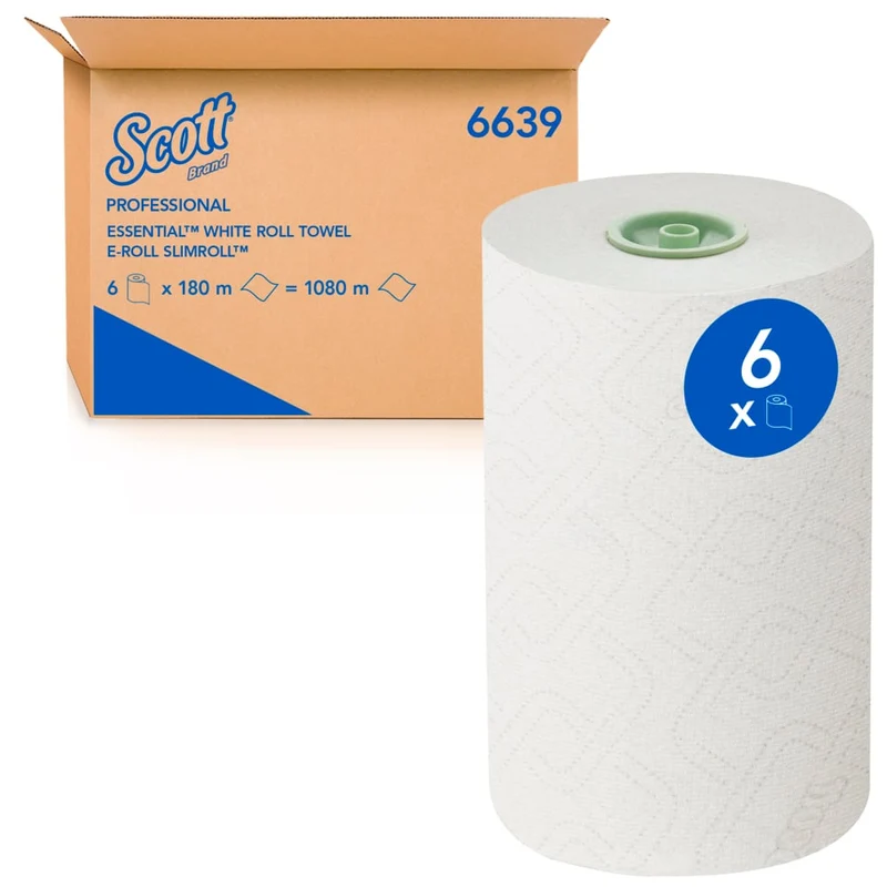 Scott® Essential™ Rollenhandtücher - E-roll Slimroll™ / Weiß /1 ply 6x180m - 6 Rolls x 1 Sheet | Karton (6 Rollen)