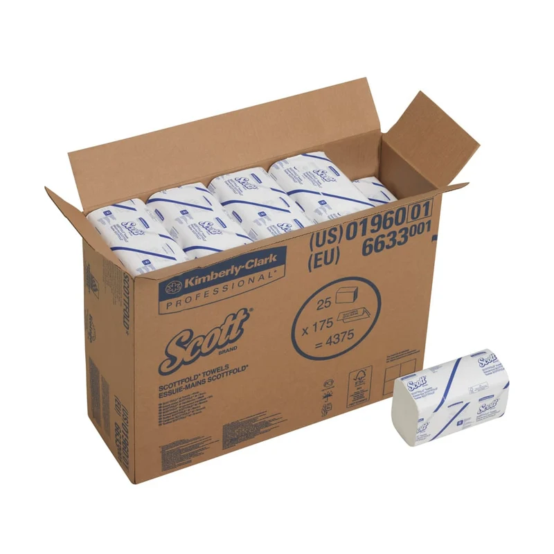 Scott® SCOTTFOLD* Handtücher - gefaltet / Weiß /Mittel - 25 Clips x 175 Sheets | Karton (25 Päckchen)