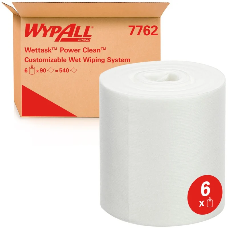 WypAll® Wettask™ Wischtücher - Rolle / Weiß - 6 Refills x 90 Sheets | Karton (6 Rollen)