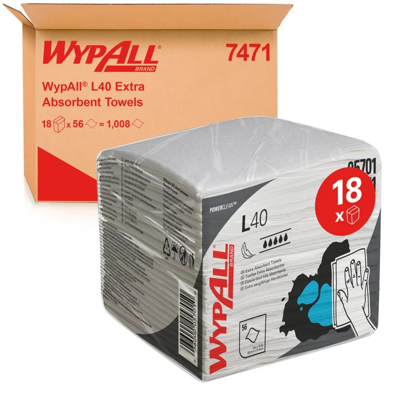 WypAll® L40 PowerClean - Viertelgefaltet / Weiß - 18 Packs x 56 Sheets | Karton (18 Päckchen)
