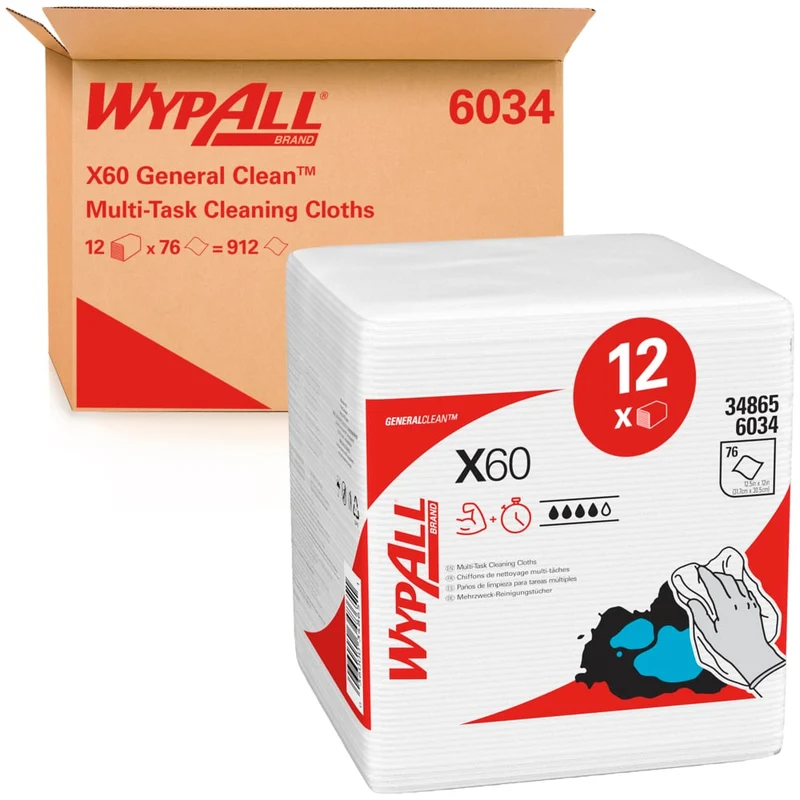 WypAll® X60 Genral Clean - Viertelgefaltet / Weiß - 12 Bags x 76 Sheets | Karton (12 Beutel)