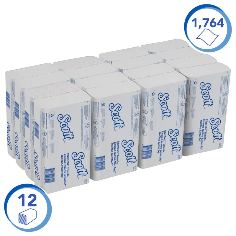 Scott® SLIMFOLD Handtücher - gefaltet / Weiß - 16 Clips x 110 Sheets | Karton (16 Päckchen)