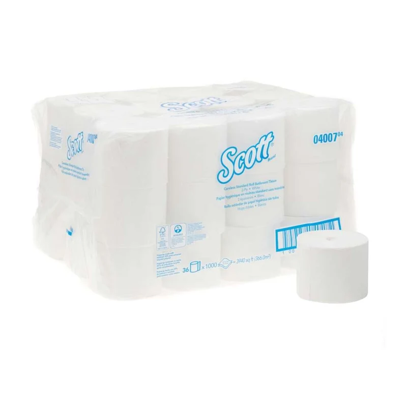 Scott® Essential™ Toilettenpapierrollen - Coreless / Weiß - 36 small rolls x 1000 Toilet Tissue Sheets | Karton (36 Kleinrollen)
