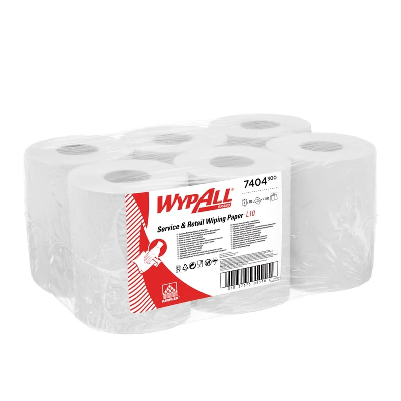 WypAll® L10 Papierwischtuch für die Reinigung im Service & Einzelhandel - Zentralentnahme / Weiß - 6 Rolls x 390 Sheets | Karton (6 Rollen)