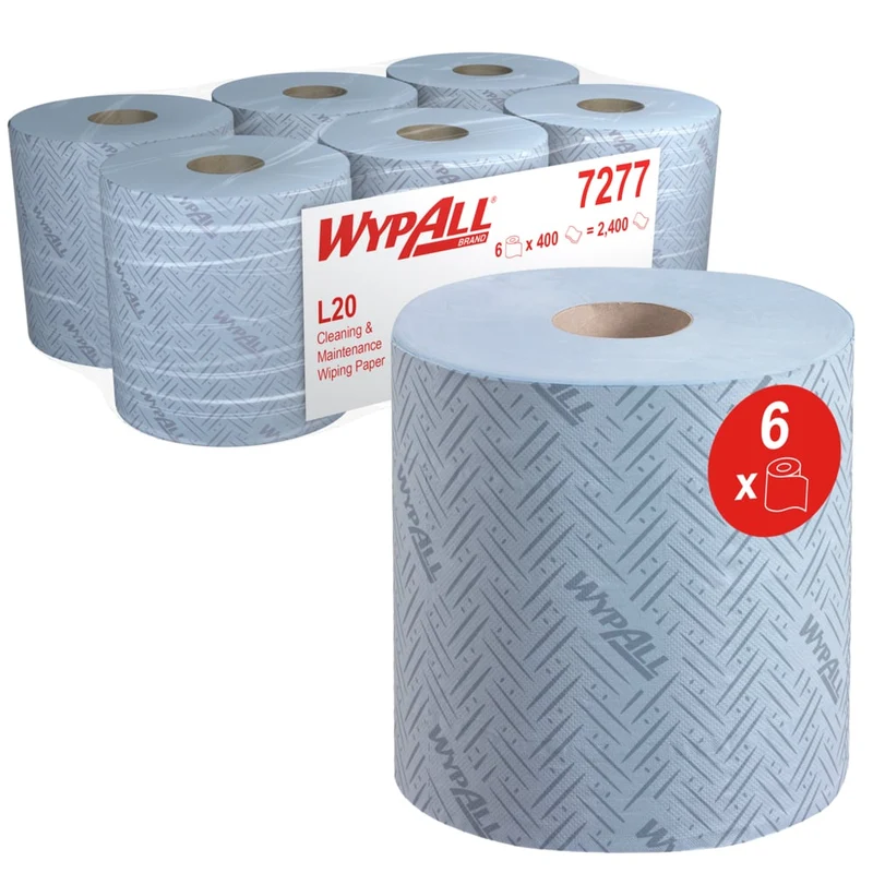WypAll® L20 Papierwischtuch für Instandhaltungsarbeiten - Zentralentnahme / Blau /2-lagig - 6 Rolls x 400 Sheets | Karton (6 Rollen)