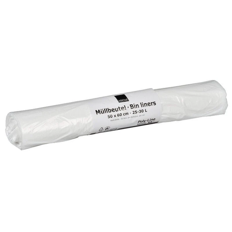 Müllbeutel 25-30 L, 500x600 mm, 12,5 my LDPE Weiß | Rolle (50 Beutel)