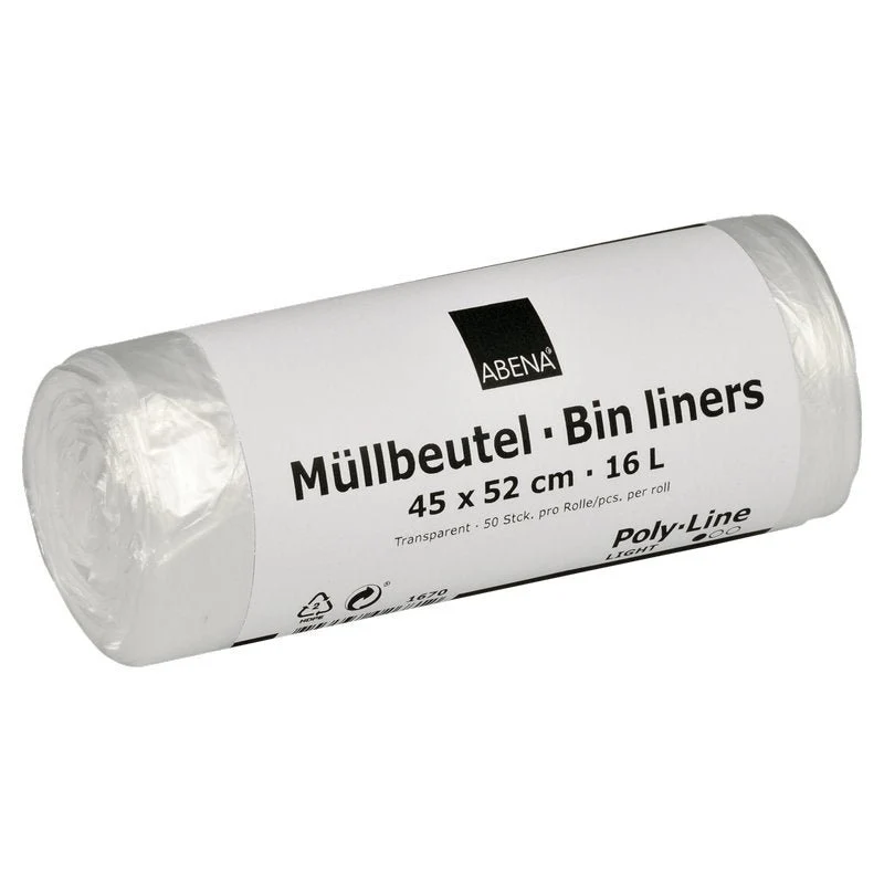 Müllbeutel 16 L, 450x520 mm, 4,5 my HDPE, Transparent | Rolle (50 Beutel)