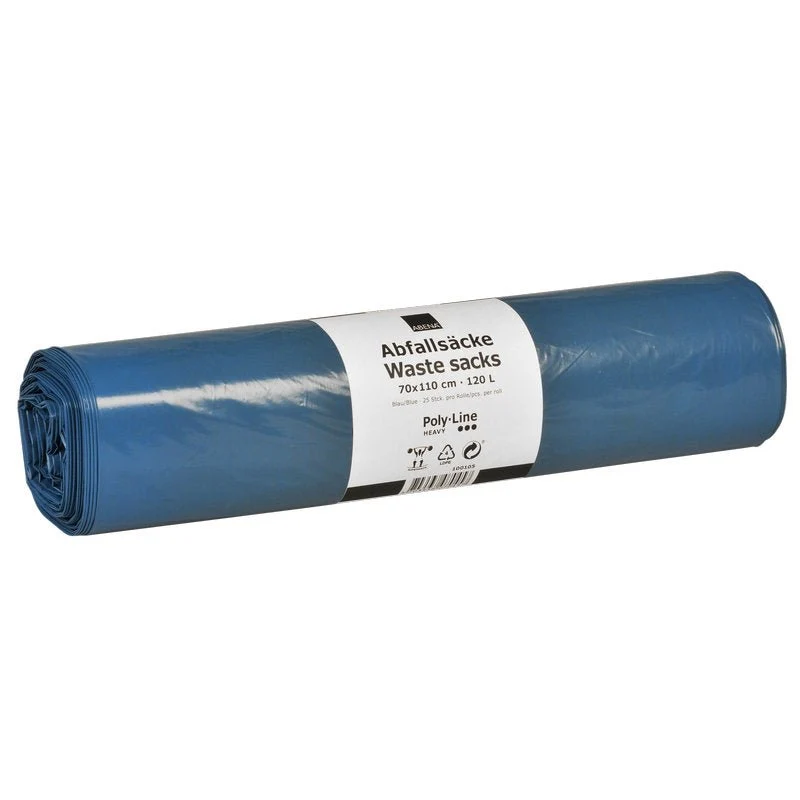 Abfallsäcke 120 L, 700x1100 mm, 50 my LLDPE, Blau | Rolle (15 Beutel)