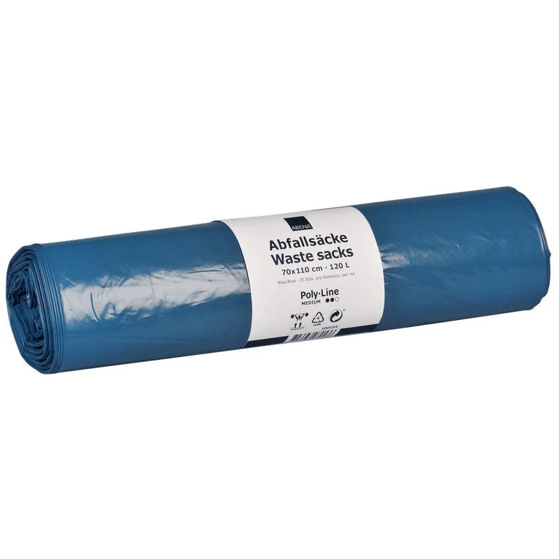 Abfallsäcke 120 L, 700x1100 mm, 35 my LLDPE, Blau | Rolle (25 Beutel)