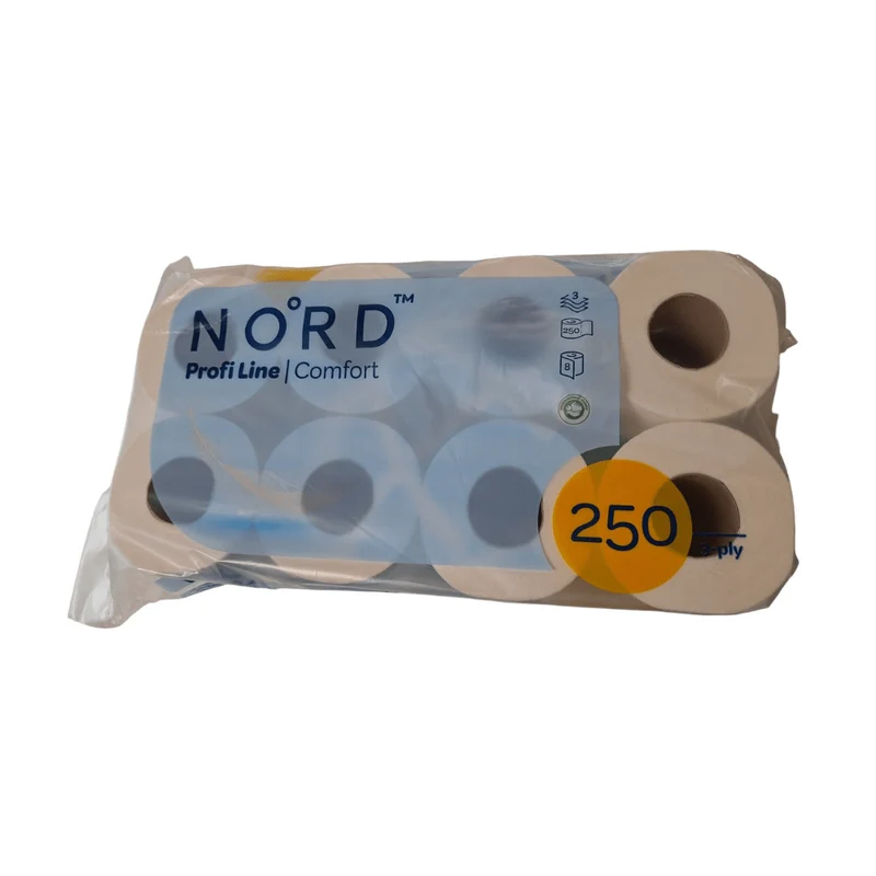 Toilettenpapier, 3-lagig, 250 Blatt, 8 Rollen | Karton (8 Packungen)