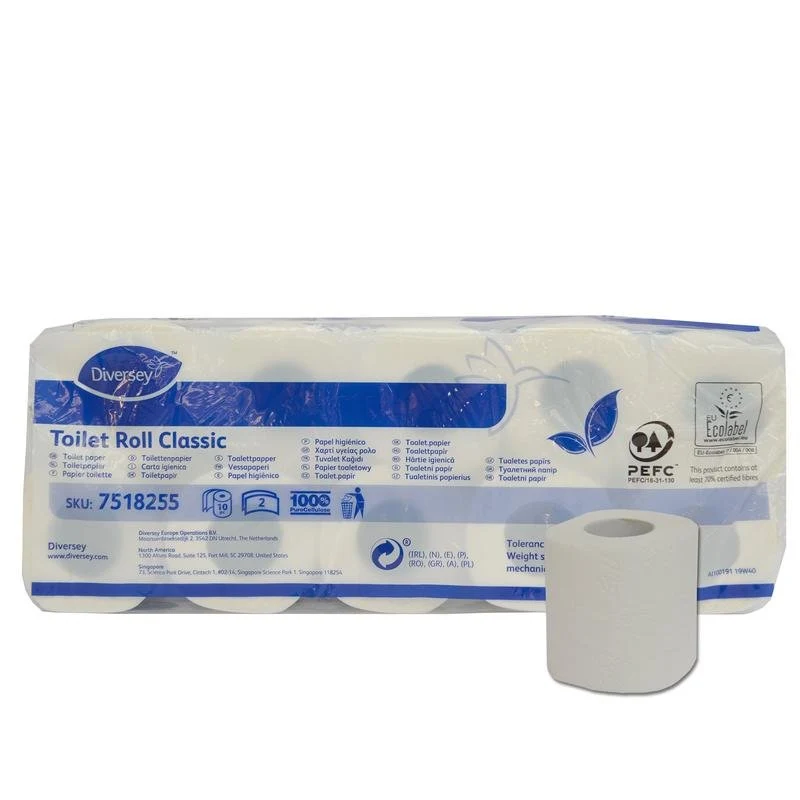 Toilettenpapier Classic, Toilettenpapier weiß aus Zellstoff, 2-lagig, 16,8m/Rolle (Ø 98mm), 160 Blät | Packung (10 Stück)