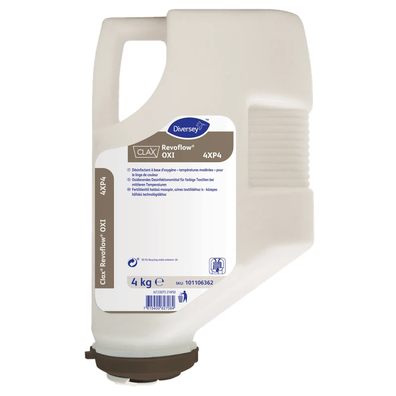 Clax Revoflow OXI 4XP4*, Bleich- und Desinfektionsmittel in Pulverform, Wirkung schon bei niedrigen Temperaturen, RKI-Listung bei 60°C im Waschve | Kartusche (4 kg)