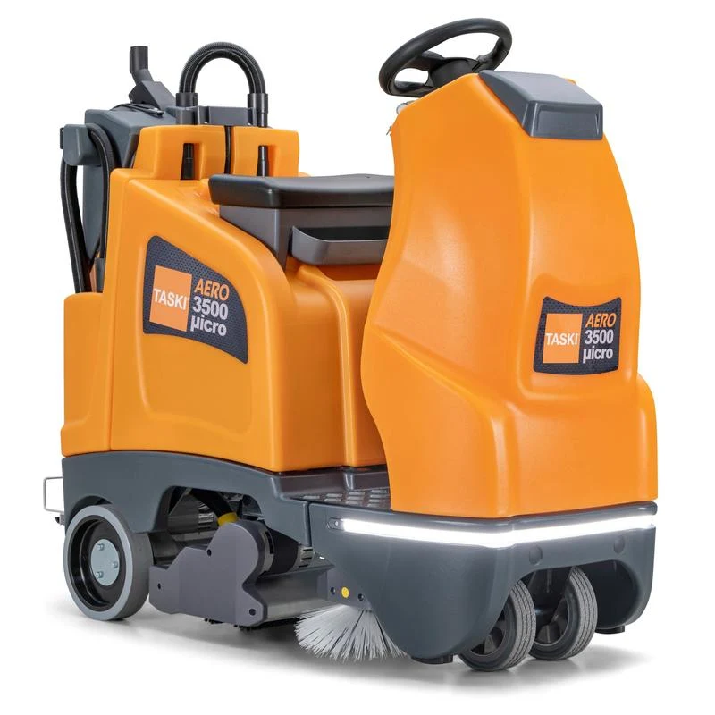 TASKI AERO 3500µicro B, Batteriebetriebene Kompakte Mikro-Aufsitzkehrsaugmaschine, Radantrieb, inkl. 4 Stück (7514962) Batterie 6 V–180 Ah und ohne externes Ladegerät (1x 7523906 Externes Ladegerät 30A mitbestellen) | Packung (1 Stück)