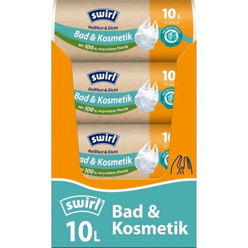 Swirl Tragegriff-Müllbeutel Bad- & Kosmetik 10 l Reißfest & Dicht | Rolle (37 Beutel)