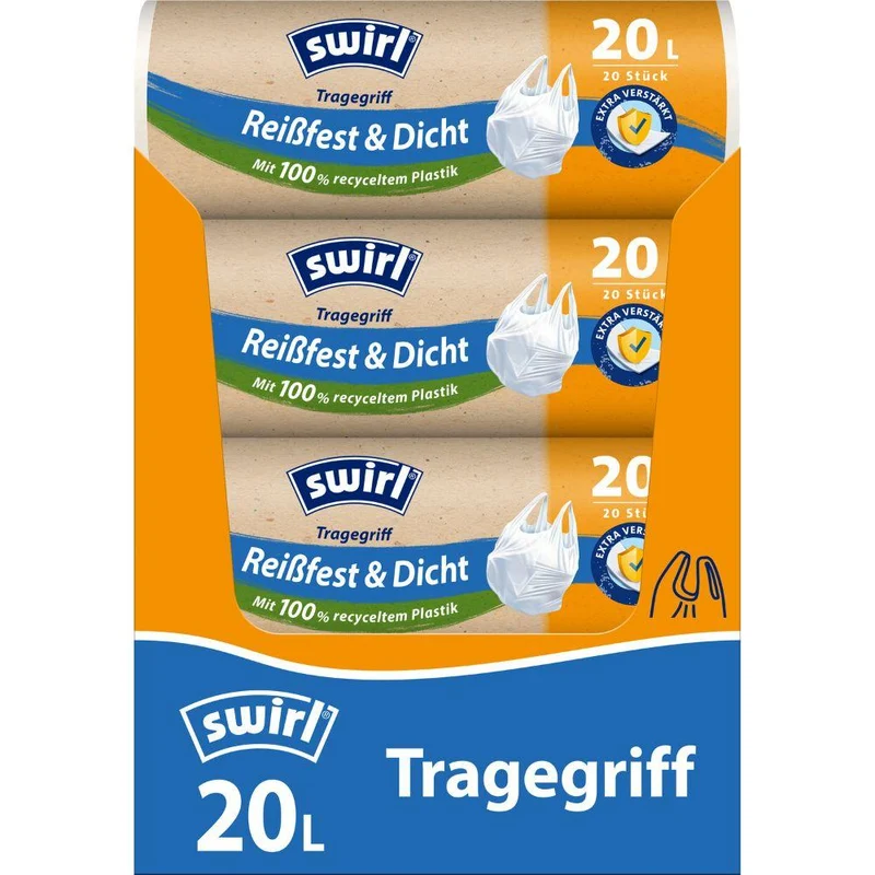 Swirl Tragegriff-Müllbeutel 20 l Reißfest & Dicht | Rolle (20 Beutel)