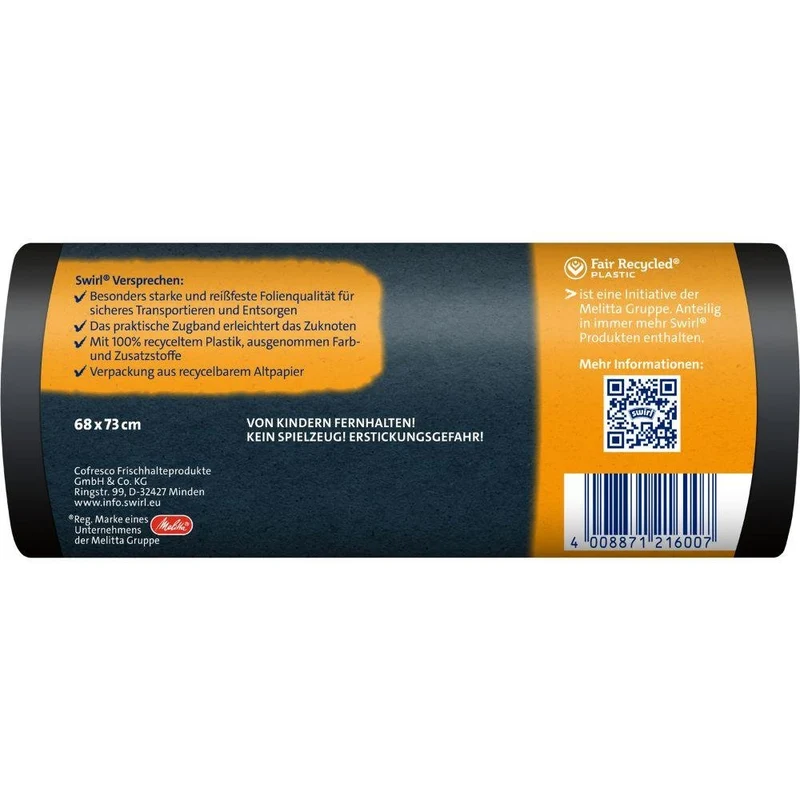 Swirl Schwerlast-Säcke Profi mit Zugband 60 l Reißfest & Dicht | Rolle (12 Beutel)