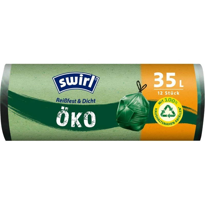 Auslaufartikel: Swirl Öko-Müllbeutel mit Zugband 35 l Reißfest & Dicht | Rolle (12 Beutel)