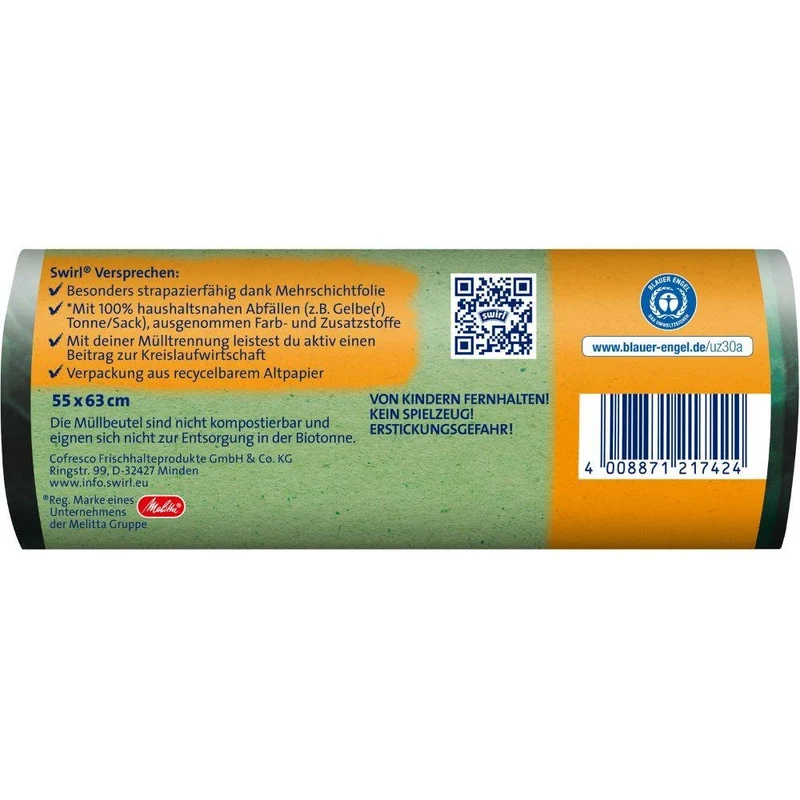Auslaufartikel: Swirl Öko-Müllbeutel mit Zugband 35 l Reißfest & Dicht | Rolle (12 Beutel)
