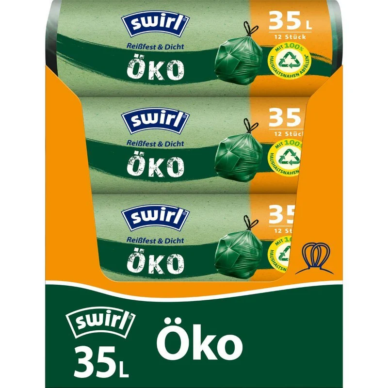 Auslaufartikel: Swirl Öko-Müllbeutel mit Zugband 35 l Reißfest & Dicht | Rolle (12 Beutel)