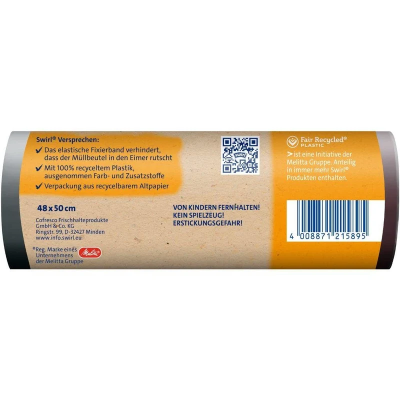 Swirl Fixierband-Müllbeutel 20 l Reißfest & Dicht | Rolle (15 Beutel)
