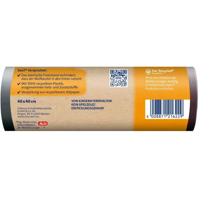Swirl Fixierband-Müllbeutel 10 l Reißfest & Dicht | Rolle (15 Beutel)
