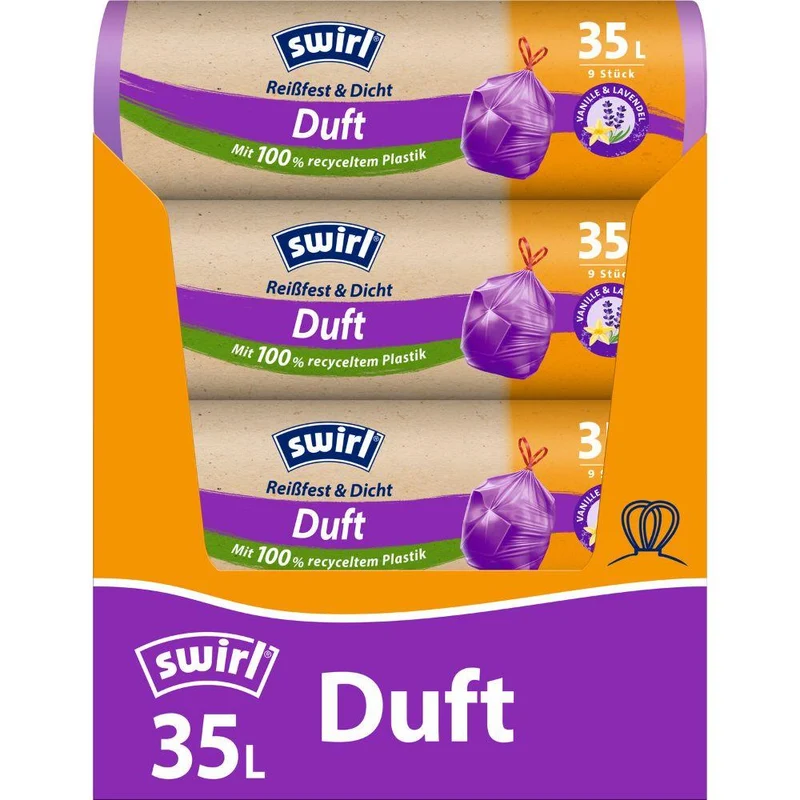Swirl Duft-Müllbeutel Vanille Lavendel 35 l Reißfest & Dicht | Rolle (9 Beutel)