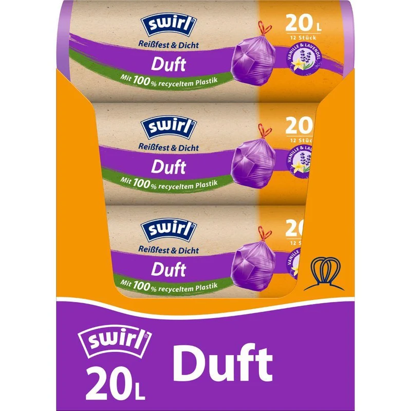Swirl Duft-Müllbeutel Vanille-Lavendel 20 l Reißfest & Dicht | Rolle (12 Beutel)