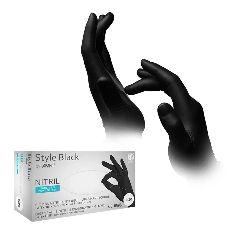 AMPri STYLE BLACK Nitrilhandschuhe puderfrei by MED-COMFORT, Schwarz