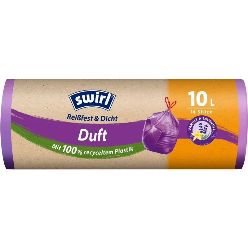 Swirl Duft-Müllbeutel Vanille-Lavendel 10 l Reißfest & Dicht | Rolle (14 Beutel)
