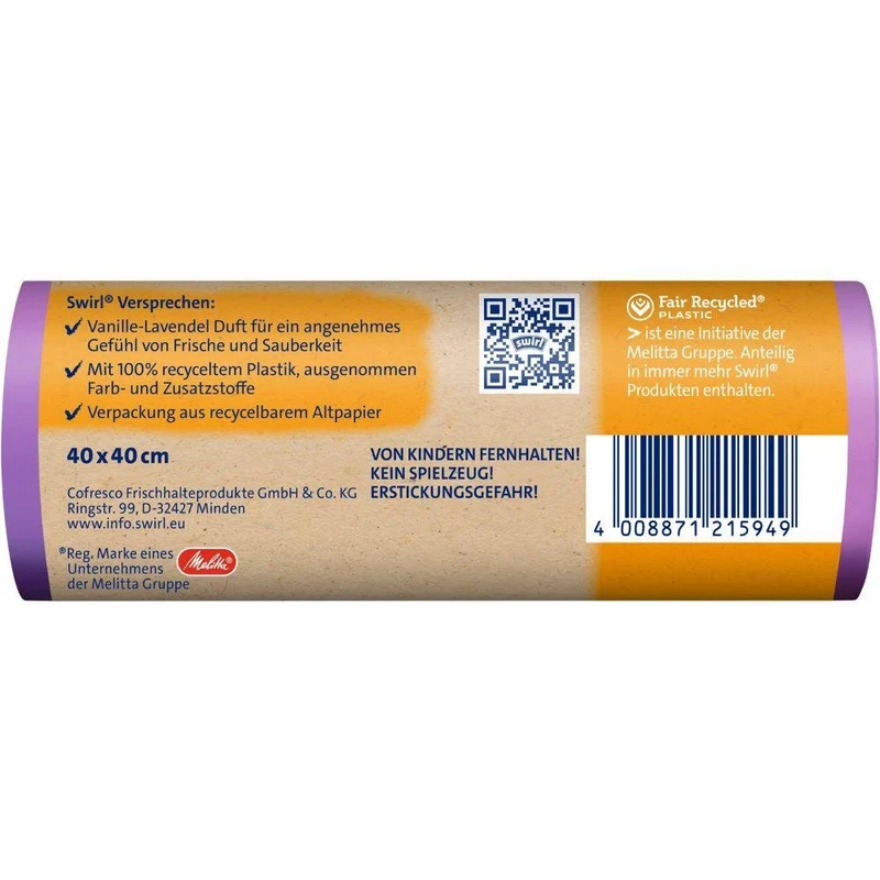 Swirl Duft-Müllbeutel Vanille-Lavendel 10 l Reißfest & Dicht | Rolle (14 Beutel)