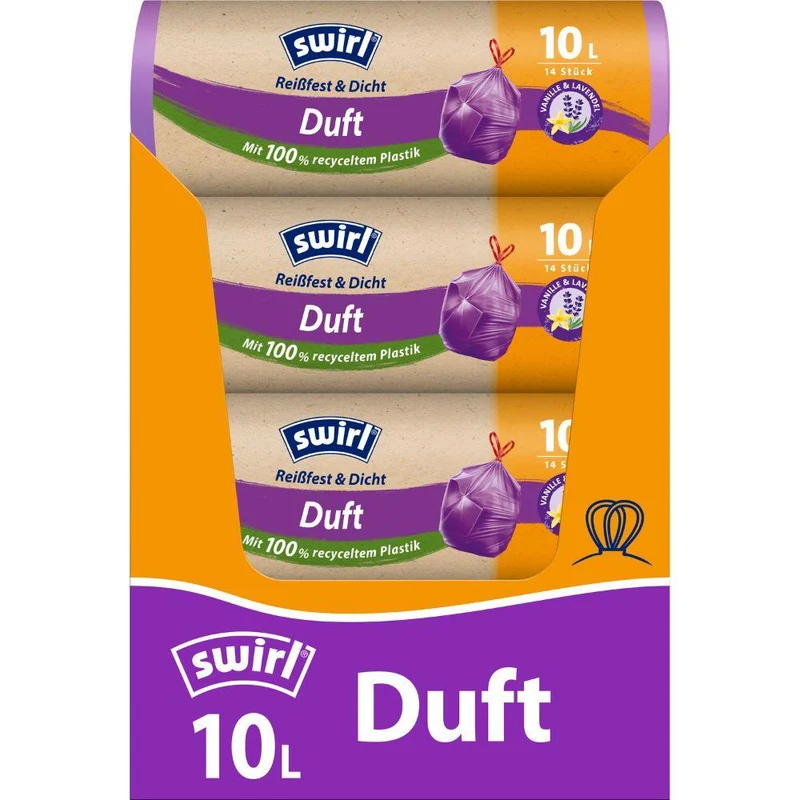 Swirl Duft-Müllbeutel Vanille-Lavendel 10 l Reißfest & Dicht | Rolle (14 Beutel)