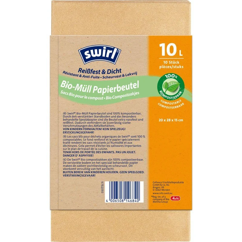 Swirl Bio-Müll Papierbeutel 10 l Reißfest & Dicht | Rolle (10 Beutel)
