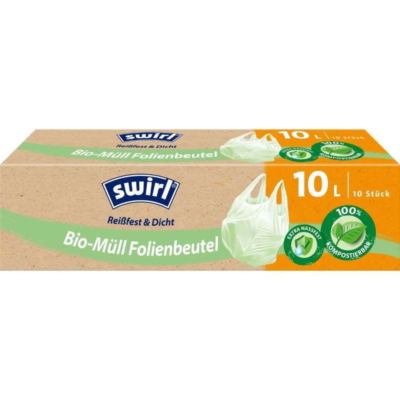 Swirl Bio-Müll Folienbeutel mit Tragegriff 10 l Reißfest & Dicht quer | Rolle (10 Beutel)