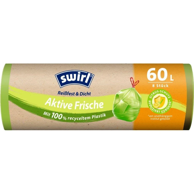 Swirl Aktive Frische Müllbeutel 60 l Reißfest & Dicht | Rolle (8 Beutel)