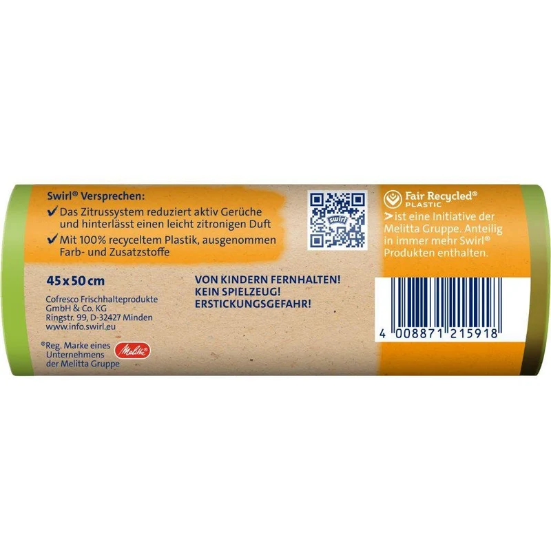 Swirl Aktive Frische Müllbeutel 20 l Reißfest & Dicht | Rolle (12 Beutel)